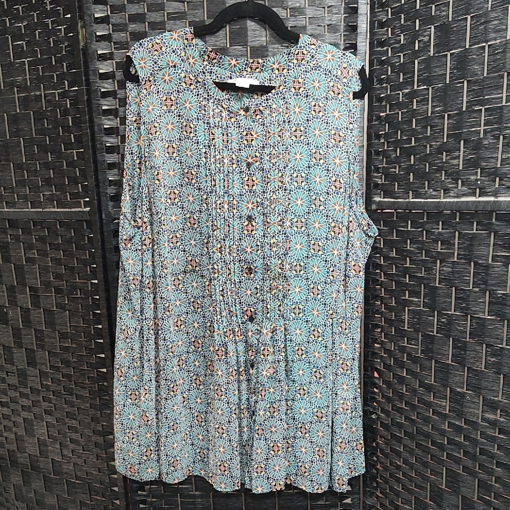 Floral Sleeveless Top - Blue and White